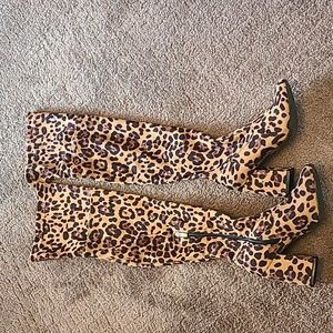 Leopard knee high boots